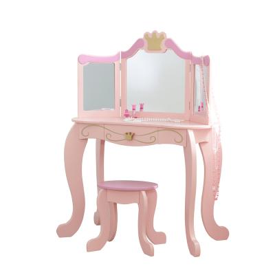 China Wooden Simple Foldable Baby Mirror Dressing Girls Set Makeup Table For Kids for sale