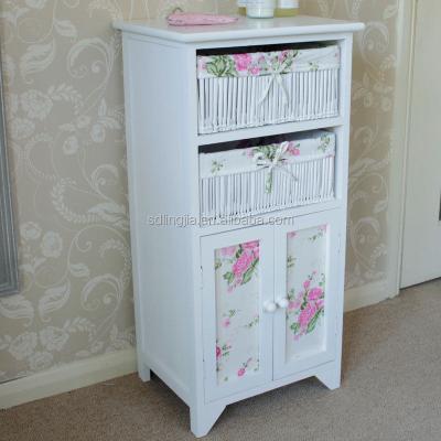 China Naturally White Floral Wicker Basket Storage Cabinet Unit With Cupboard for sale