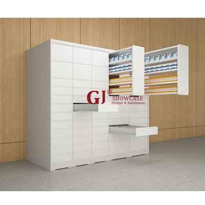 China Easy Installation Retail Pharmacy Shelving Design Display Furniture Wall Pharmacy Storage System for sale