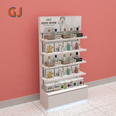 China Double Sides White Metal Retail Store Furniture Cosmetic Displays Store Gondola Wall Mounted Perfume Shelf Racks for sale