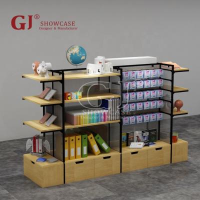 China Single Sided Wooden Steel Rack Shop Furniture Stationery Store Interior Design Ideas Show Shelving Units for sale