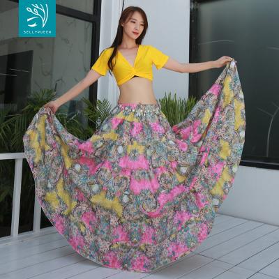 China Flower BellyQueen Skirt Polyester Big Hip Scarf Bohemia Fiber Belly Skirt Tribal Floral Dance Skirt for sale