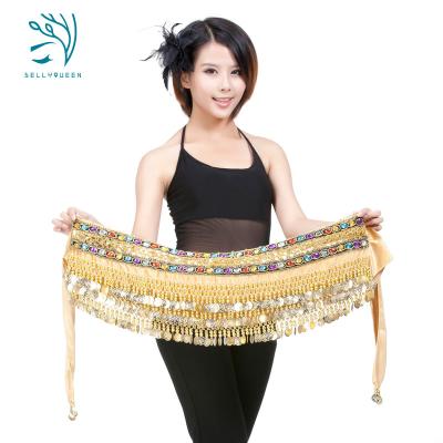 China Hip Scarf Velvet Belly Dance Hip Scarf With 248 Gold Coin BellyQueen Belt for sale