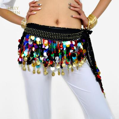 China Hip Scarf Sequin Belly Dance Hip Scarf with 88 BellyQueen Gold Coins for sale