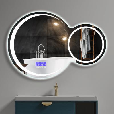 China Hotel Vanity Top Sales Illuminated Smart Mirror LED Light Bathroom Mirror With Date Time Temperature for sale