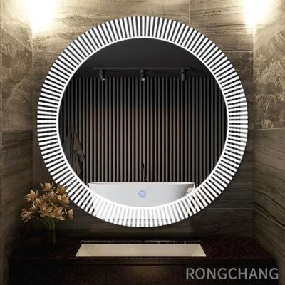 China Bathroom Smart Round Mirror LED Wall Light Rongchang Circle Vanity Memory Touch Waterproof Fogproof Button for sale