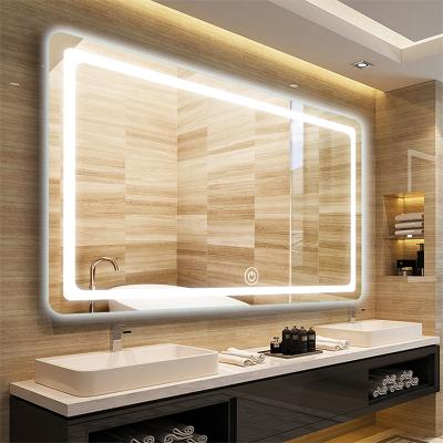 China Hot Sales Smart Touch Screen LED Rectangle Light Wall Mounted Bathroom Vanity Mirror With Lights for sale