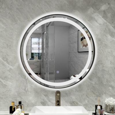 China Lighted Round LED Bathroom Mirror Framed Bathroom Mirror Smart Home LED Round Black Mirror TV Show for sale