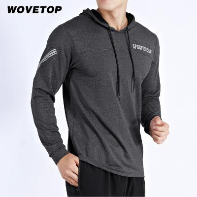 China 2022 New Design QUICK DRY Exercising Wear With Hat Wholesale High Quality Men Gym Sportswear Long Sleeve Slim Fit Fitness Sport T-shirt for sale