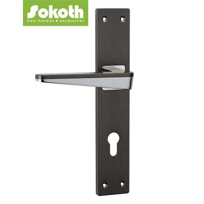 China Modern design traditional luxury black nickel, zinc alloy cp door plate handle set for sale