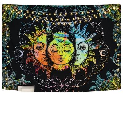 China Classical Custom Hot Sale Psychedelic Black Tapestry Print Amazon Sun Colorful Sun Tapestry and Moon Tapestries for sale