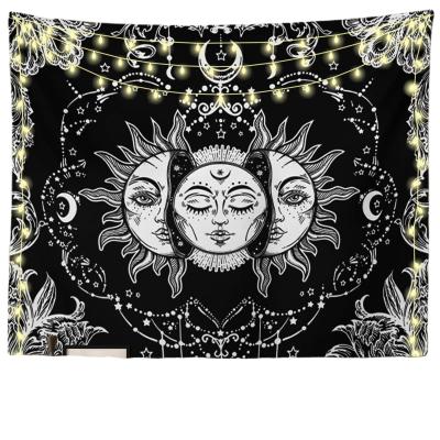 China Factory Custom Classic Sun and Moon Mandala Tapestry Black and White Mystical Tapestry Burning Sun with Star Wall Hanging Decor for Room for sale