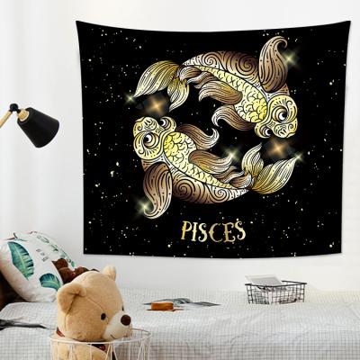 China Custom Printed Hot Selling Classic Indian Taurus Tapestry Wall Hanging 200*200cm Tapestry Microfiber Polyester Constellation Zodiac for sale