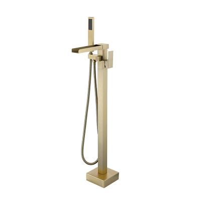 China With Slide Bar CUPC Certificate Brass Brushed Gold Freestanding Bathtub Faucet Floor Mounted Bathroom Faucet for sale