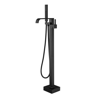 China Without Slide Bar CUPC Brass Black Freestanding Bathtub Faucet Bathroom Floor Mounted Faucet for sale