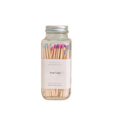 China Household LOGO Customized Safety Matches In Jar Bottle Glass Bottle Matches With Metal Lid With Wooden Colorful Matches In Bulk for sale