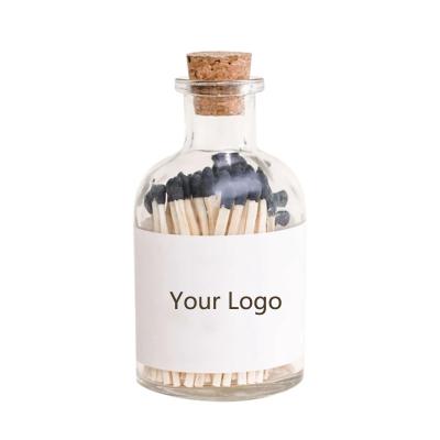 China Household Custom Sticker Matches Glass Jar Colored Matches Bottle Matches Knockout Bulk Custom Colored Long Wooden Matches for sale