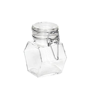 China Sustainable set of six mini glass storage jars with glass clip lid for sale