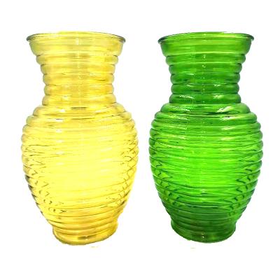 China Minimalist home decoration color round shape flower arrangement glass flower vase for sale