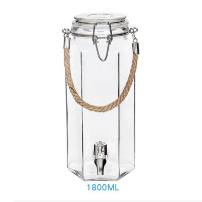 China High Quality Cheap Beverage Dispenser Bottle Hexagonal Prisms Shape Beverage Beverage Glass Dispenser With Clip Lid And Hemp Rope for sale