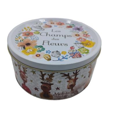 China Hot Round Food Sales Food Grade Metal Container Candy Sugar Cookie Biscuit Tin Can Packaging Box For Cakes for sale