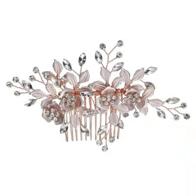 China Crystal Women Hair Accessories Ornament Hair Comb Pins Set Wedding Bridal Delicate Hair Jewelry Floral Leaf Headpiece for sale