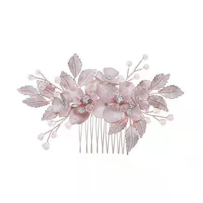 China BELLEWORLD ALLOY wedding hair accessories rose gold plated flower headpieces rhinestone handmade jewelry bridal blooming hair comb for sale