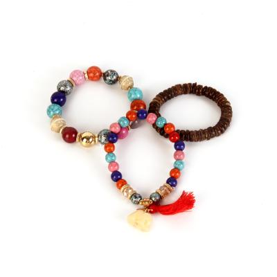 China CLASSIC hot sale made elephant tassel wooden beads split beads bead bracelet jewelry ethnic style ladies hand for sale