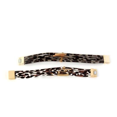 China FASHIONABLE hot magnet buckle leopard print bracelet copper tube beaded bracelet magnet buckle leather bracelet for sale