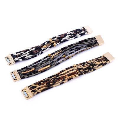 China FASHIONABLE wholesale retro copper tube beaded bracelet metal magnet buckle leather bracelet for sale