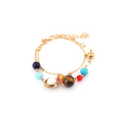 China CLASSIC Natural Stone Beaded Planetary Astronomical Bracelet Hand Jewelry Custom Gold Plated Bracelet For Women for sale