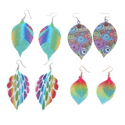 China Fashion Wedding Party Jewelry CLASSIC Statement Earrings Women Color Leaf Shape Cutout Hook Earrings for sale