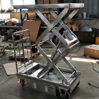 China Building Material Shops 500kg Portable Stainless Steel Mobile Scissor Platform Manual Hydraulic Trolley for sale