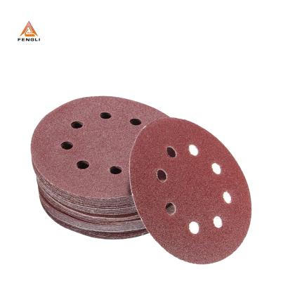 China Durable Sandpaper 5 Hook Loop 5 Inch 8 Abrasive Holes Aluminum Fiber Disc / Emery Paper Sand Disc for sale