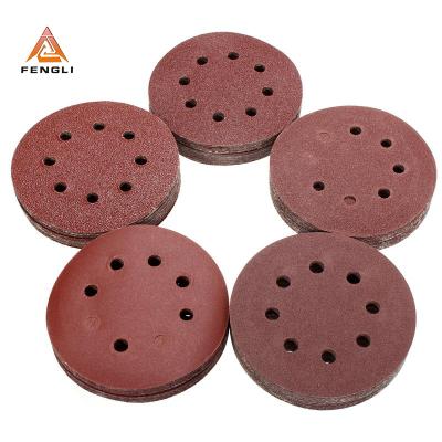 China Good Quality Durable Glass Sanding Discs 5 Inch 8 Holes 125mm Hook And Loop Sandpaper Disc For Fin Orbital Sander for sale