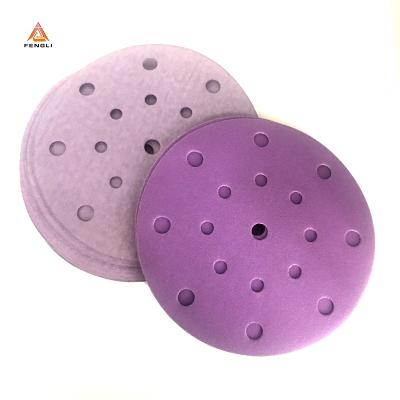 China Durable 6inch 150mm 17 Hole Polyester Film Base Purple Sanding Disc for sale