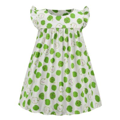 China Wholesale Breathable Kids Girls Clothing 100%cotton Apple Print Ruffle Sleeve Girls Casual Dress for sale