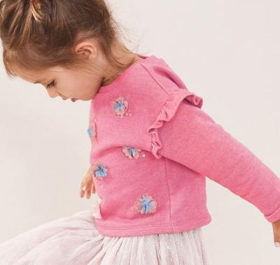 China French Terry Baby Girls Flower Solid Color Kids Breathable Pullover Casual Top Cotton French Sweatshirt for sale