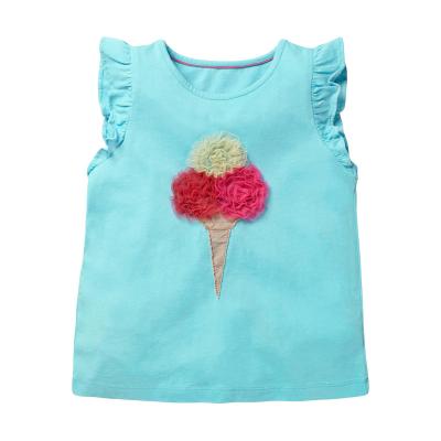 China Breathable High Quality Kids Girls Summer Wear Hand Made 100%cotton Tulle Embroidery Girls T-shirt for sale