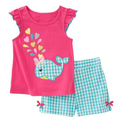 China Hot Sale Casual Summer Kids Loungewear Girls 100%cotton Pajamas 100%cotton T-shirt +shorts 2pcs Sets for sale