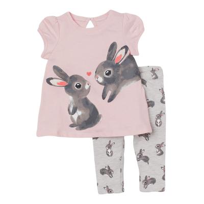 China Kids Girls Casual Boutique Outfits Cute Rabbit Printed T-shirt And Pants Girls Kids Clothing Set for sale