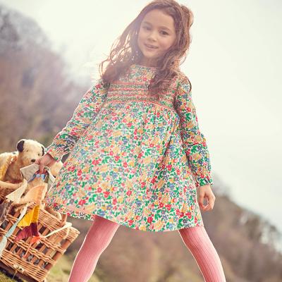 China High Quality Breathable Children's Clothing 100%Cotton Long Sleeve Girls Floral Smocked Dress For Autumn for sale