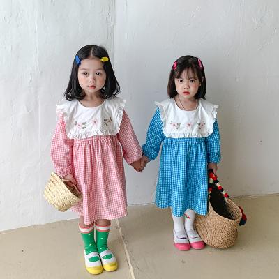 China Breathable 2021 Autumn New Arrival Children's Style Preppy Dresses 100%Cotton Kids Girls Gingham Plaid Dress for sale