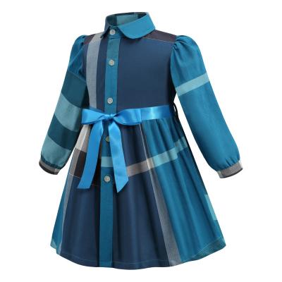 China Boutique Kids Girls Clothing 100%Cotton Breathable Plaid Kids Turn Down Collar Elegant Dress for sale