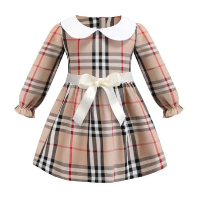 China England style boutique breathable kids dress 100%cotton plaid Autumn Long Sleeve Kids Peter Pan Collar Dress for sale