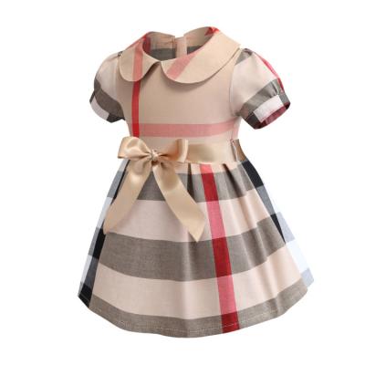 China Hot Selling Breathable Cotton Children Dress High Quality 100% Sleeve Kids Girls Plaid Short For 3T-7 for sale