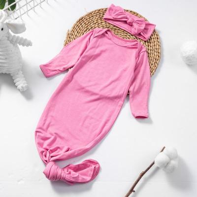 China Breathable High Quality Infant Wear Soft Sleeve Baby Nightgowns Boy Long Knotted Dress With Hat for sale