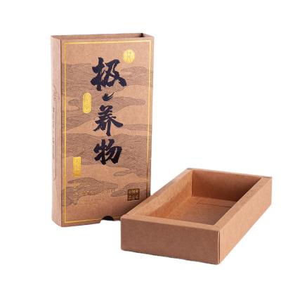 China Recyclable Custom Logo Printed Hot Stamping Gold Foil Kraft Paper Drawer Box for sale