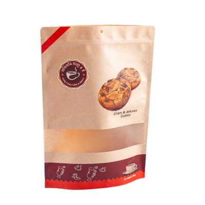 China Logo Printed Cookie Packaging Recyclable Custom Stand Up Zip Lock Kraft Paper Bag With Clear Window for sale