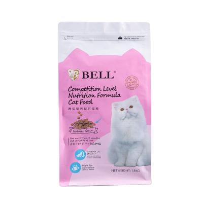 China Custom Logo Aluminum Foil Flat Bottom Resealable Holder Moisture Proof Up Zip Lock Doypack Mylar Bags For Pet Cat Food Packaging for sale